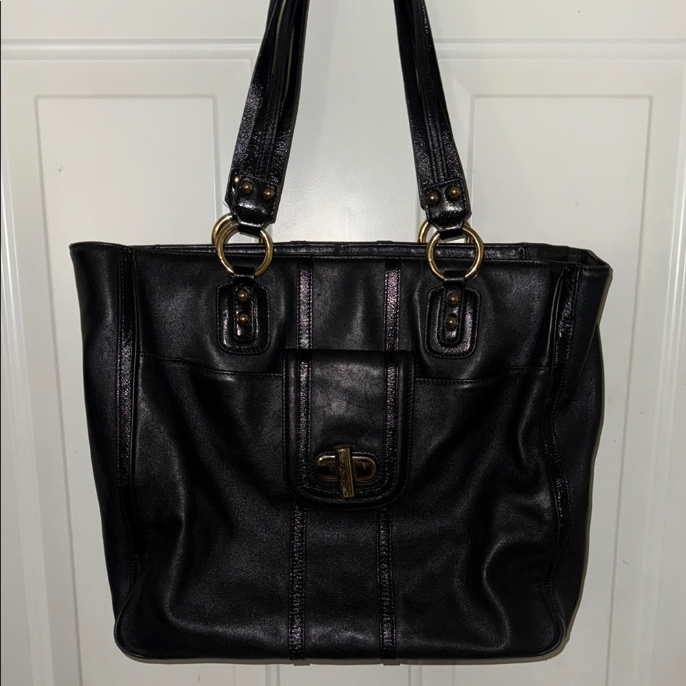 Eileen West Large Black Leather Tote Bag